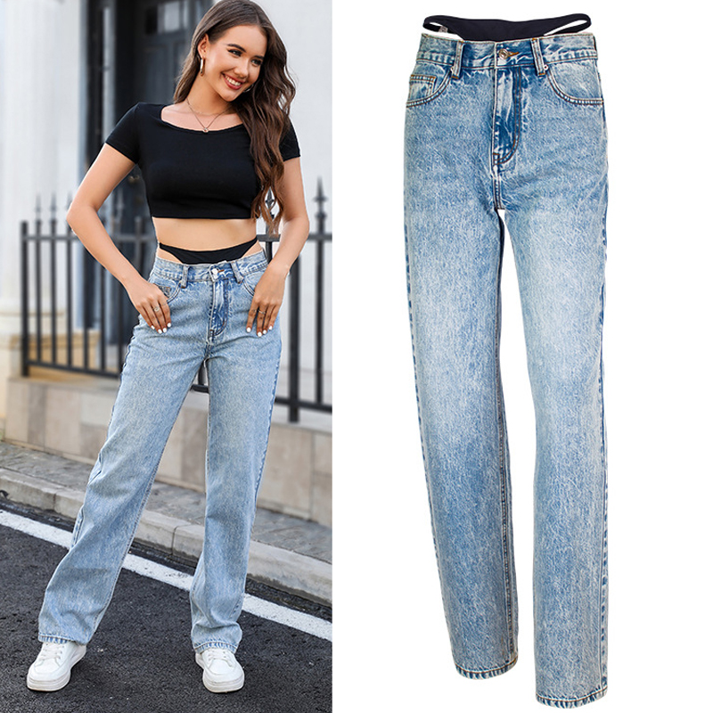 Fake Two-Piece Stitching Strai - Streetwear Outfit Brand review and price